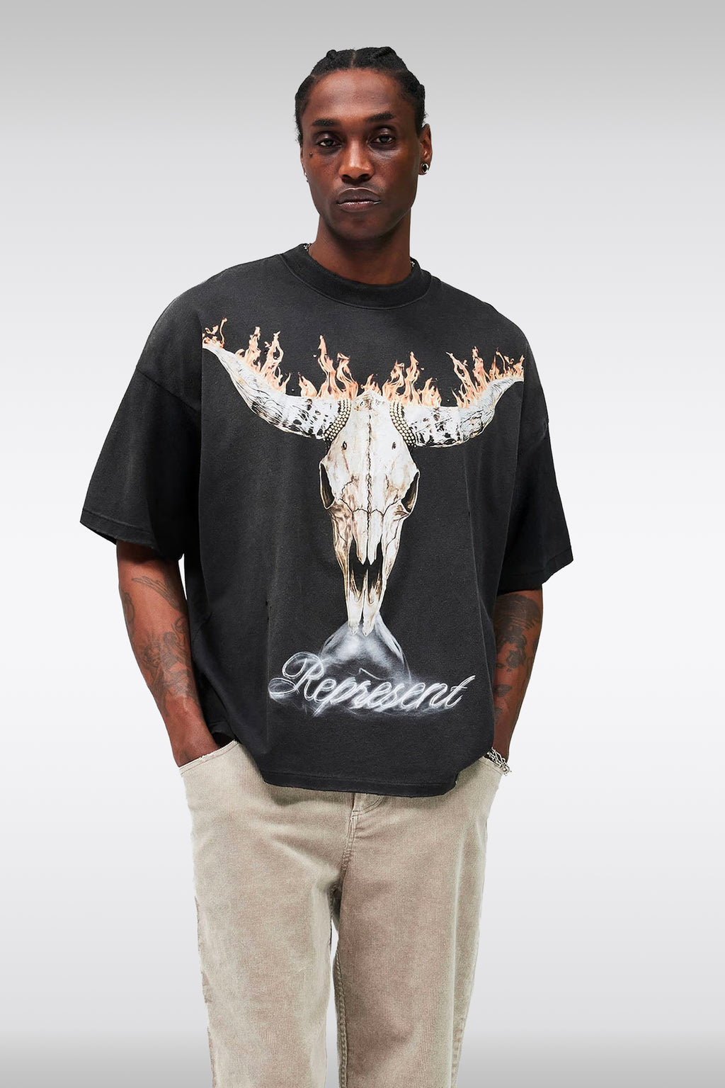 alt-image__T-shirt-nera-in-cotone-lavato-con-stampa-grafica---British-Cowboys-T-Shirt