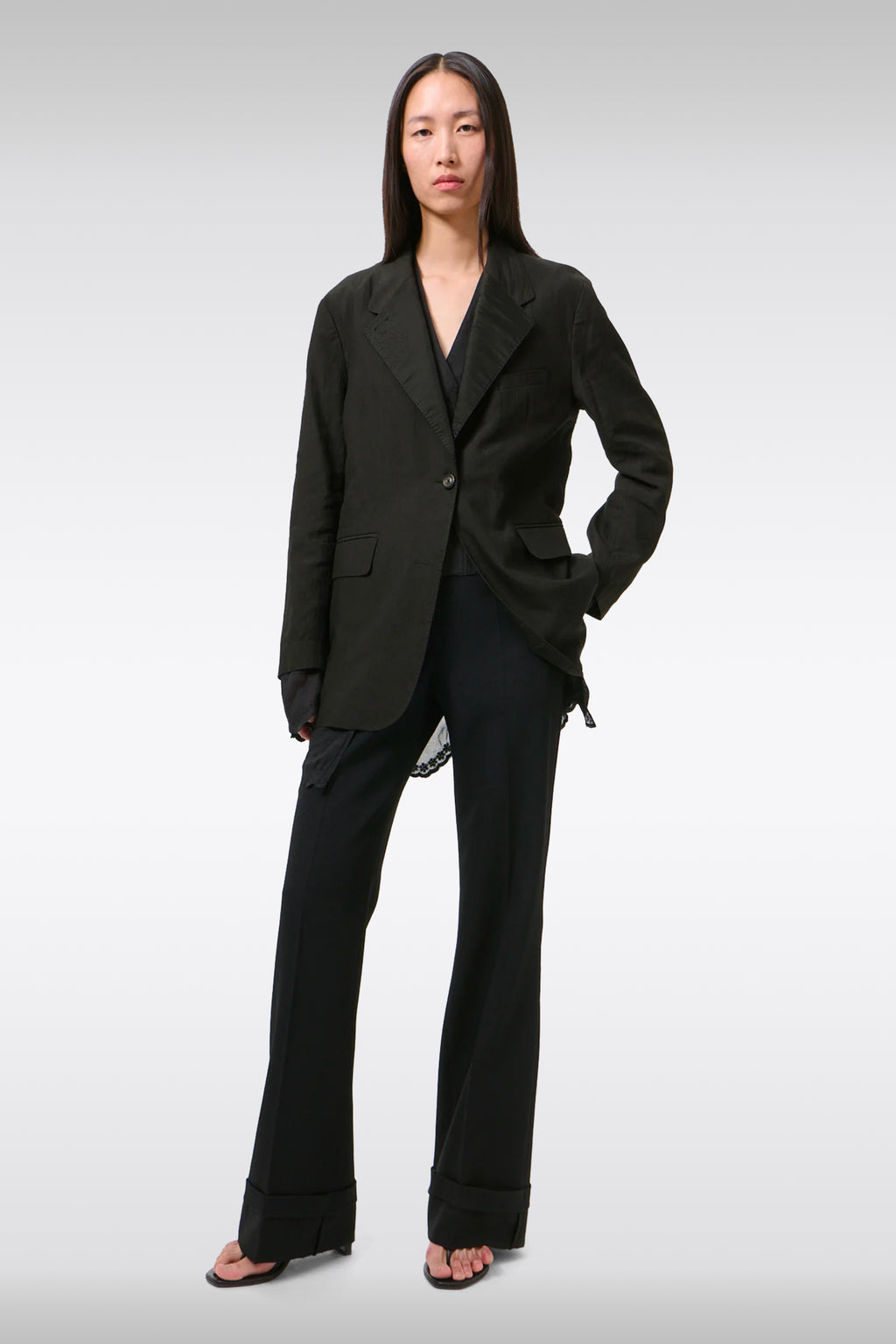 alt-image__Blazer-reversibile-in-misto-lino-nero-con-fodera-ricamata-a-vista----Reversible-Drip-Blazer