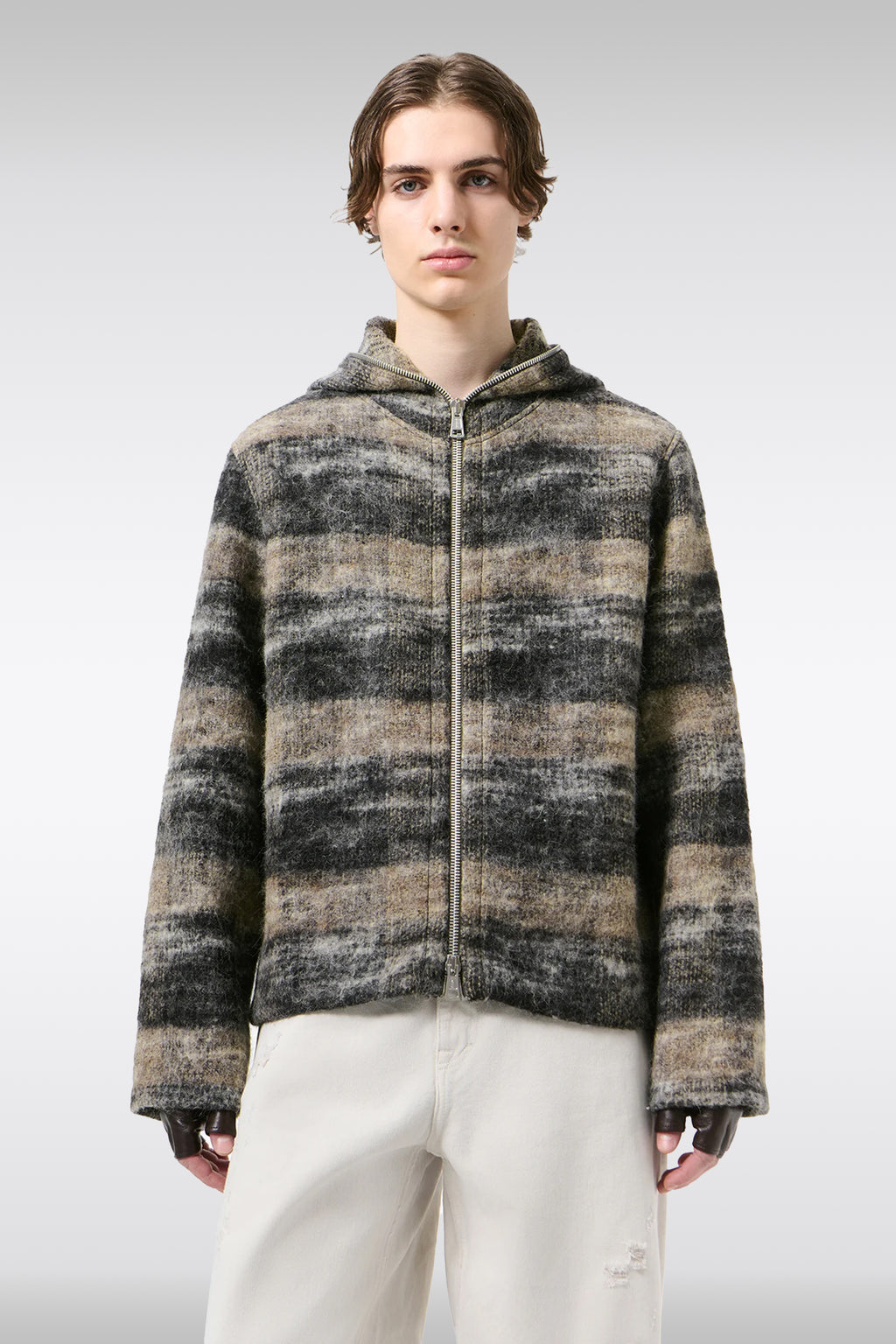 alt-image__Cardigan-in-misto-lana-a-quadri-beige-e-nero-con-cappuccio-e-zip---Full-Zip-Hood