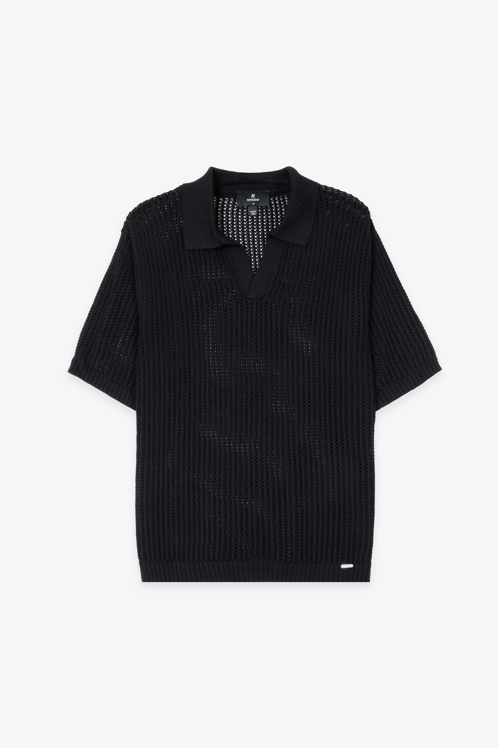alt-image__Polo-in-maglia-crochet-nera-con-collo-aperto---Beverly-Knit-Polo