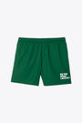 Green nylon swim shorts with slogan print  
