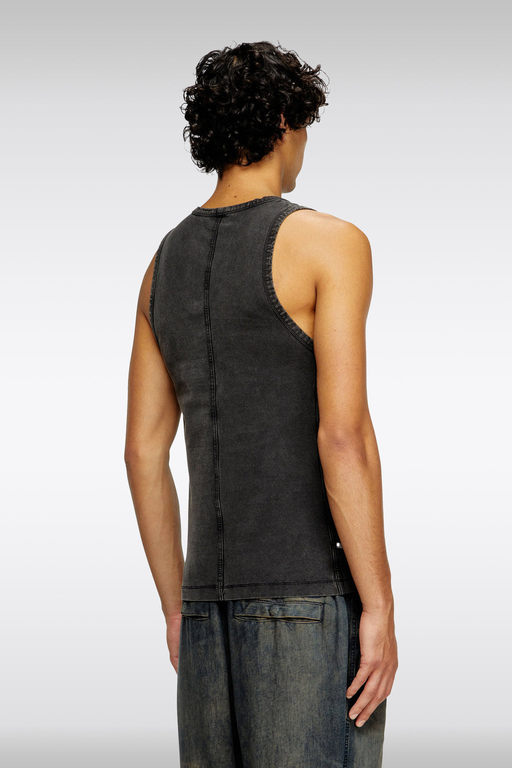 alt-image__Black-cotton-tank-top-with-stonewashed-denim-finish---T-Mely-Sl-Top