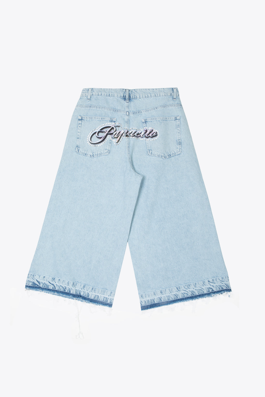 alt-image__Jorts-in-denim-blu-chiaro-con-strass-e-slogan-sul-retro---Papacito-Denim-Short