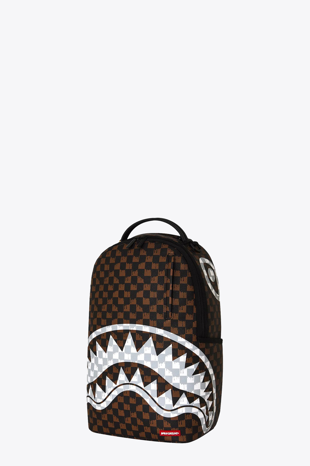 alt-image__Zaino-in-pvc-marrone-a-scacchi-con-bocca-shark-a-contrasto---Brown-And-Cream-Drip-Check-Shark-Backpack