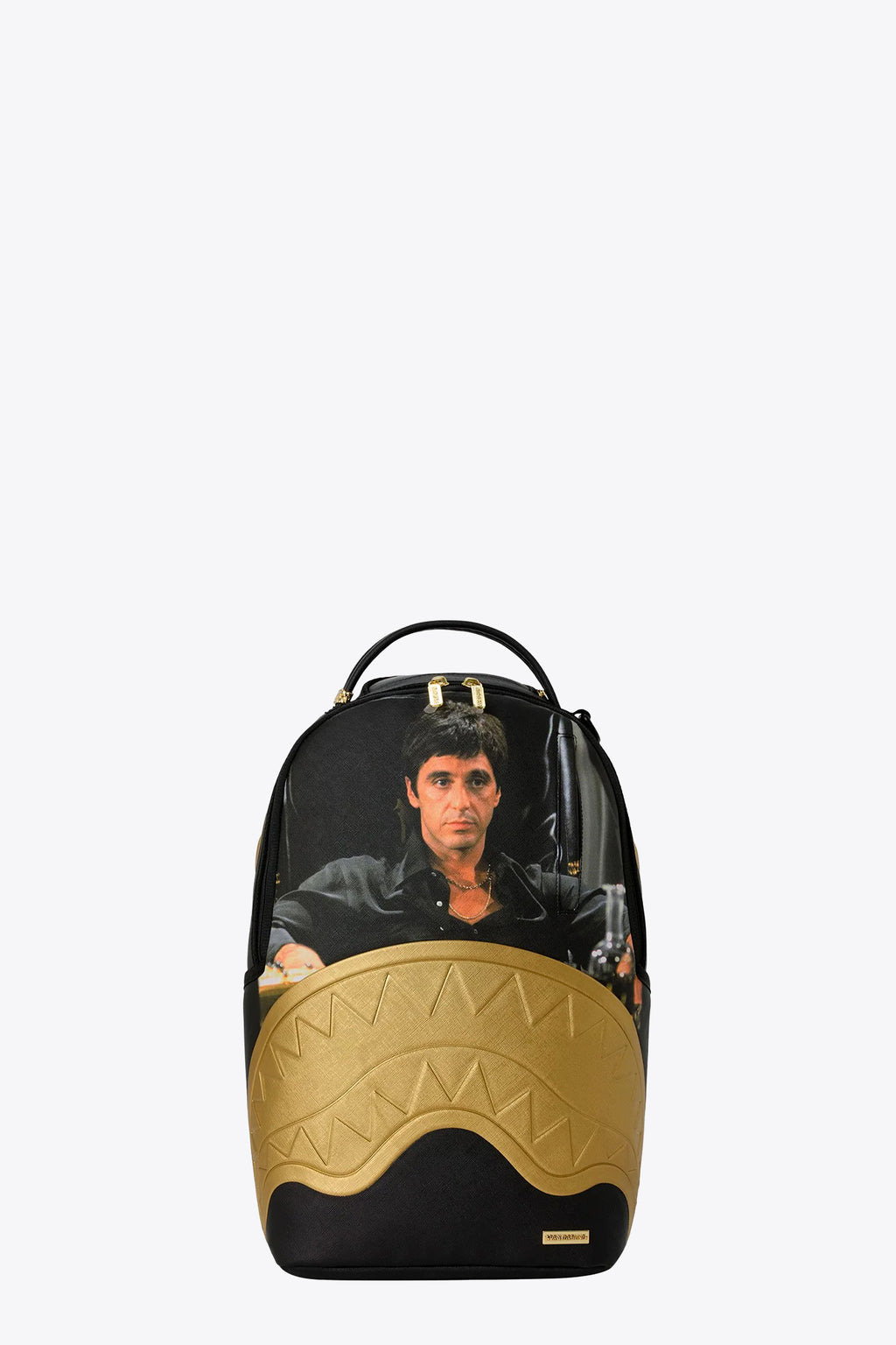 alt-image__Zaino-in-pvc-nero-con-stampa-Scarface-e-bocca-shark-oro---Scarface-Gold-Embossed-Backpack