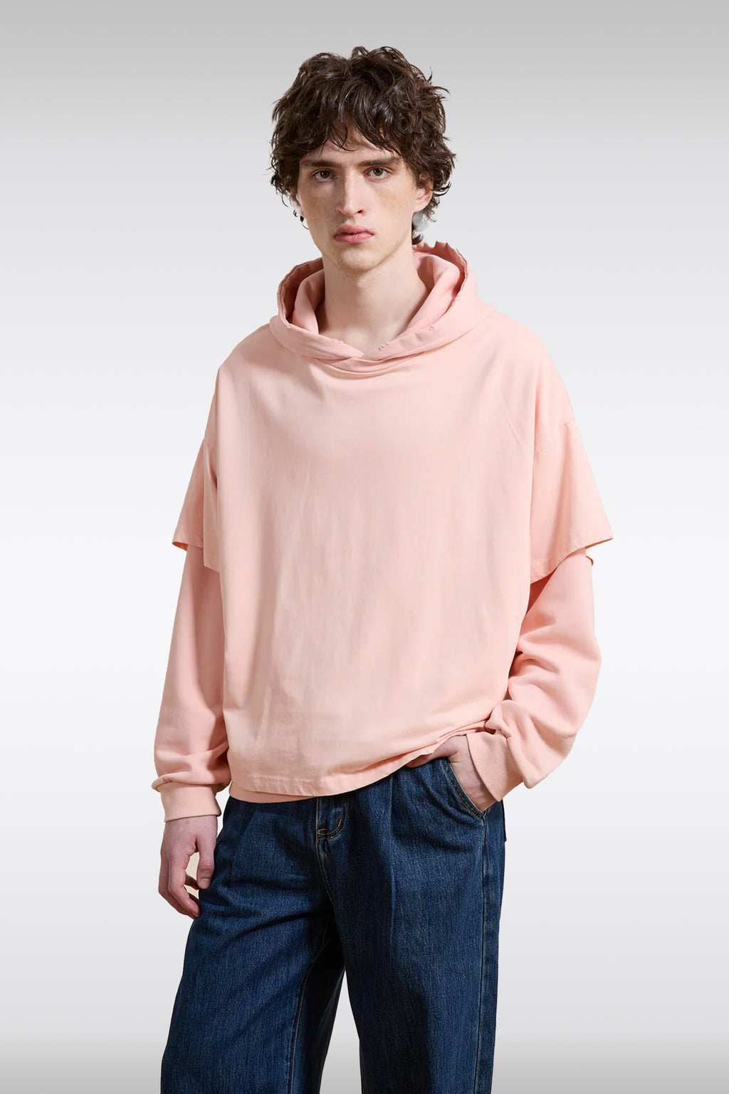 alt-image__Felpa-rosa-in-cotone-lavato-con-t-shirt-sovrapposta----Double-Layer-Hoodie