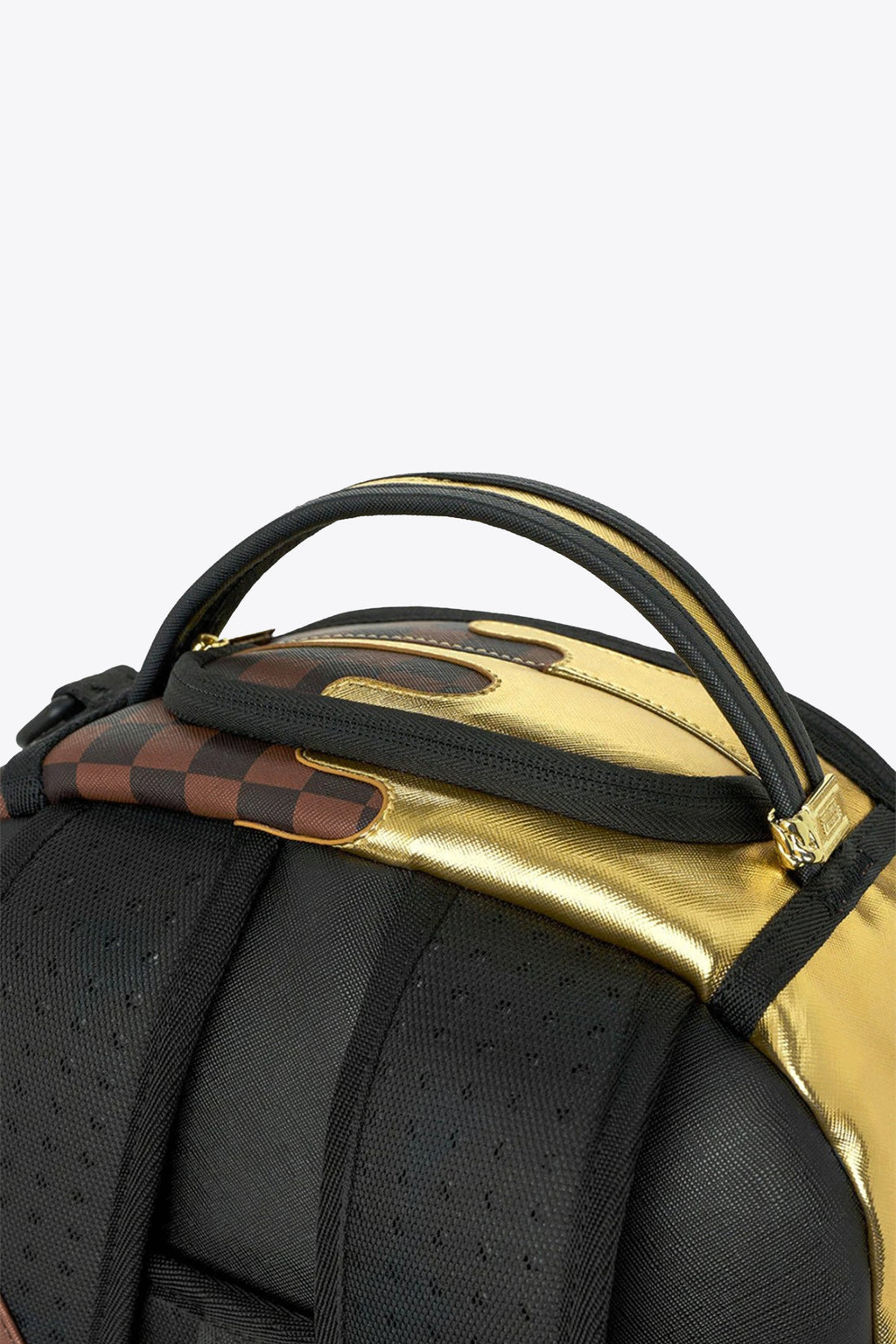 alt-image__Brown-check-pvc-backpack-with-gold-melted-shark-mouth-signature---Sharks-In-Paris-Gold-Drip-Backpack