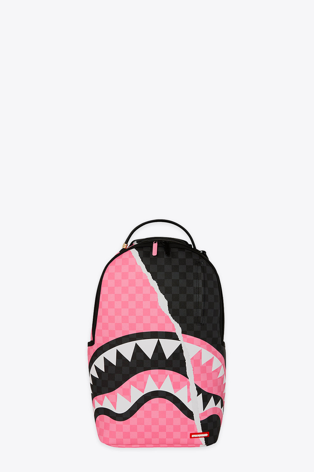 alt-image__Zaino-in-pvc-a-scacchi-rosa-e-nero-con-bocca-shark---Pink-And-Black-Tear-Sip-Backpack