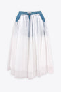LAYERED TULLE AND DENIM MIDI SKIRT-Denim blu 