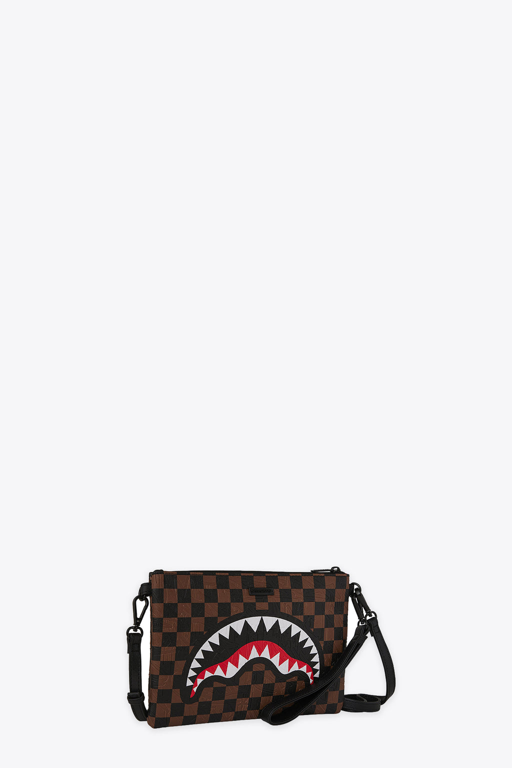 alt-image__Pochette-in-pvc-a-scacchi-marrone-e-nero-con-bocca-shark---Check-2-Emboss-Crossover-Clutch