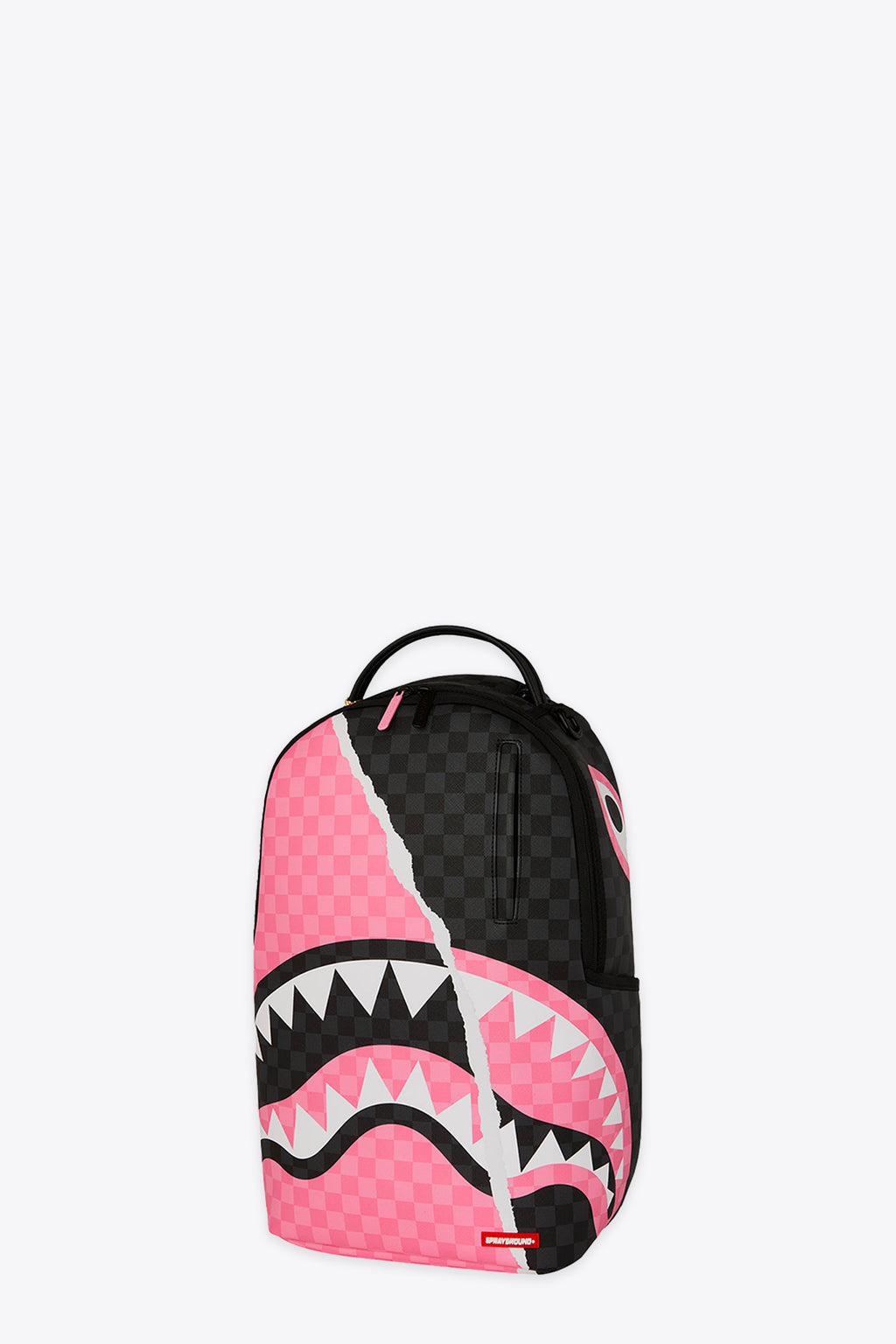 alt-image__Zaino-in-pvc-a-scacchi-rosa-e-nero-con-bocca-shark---Pink-And-Black-Tear-Sip-Backpack