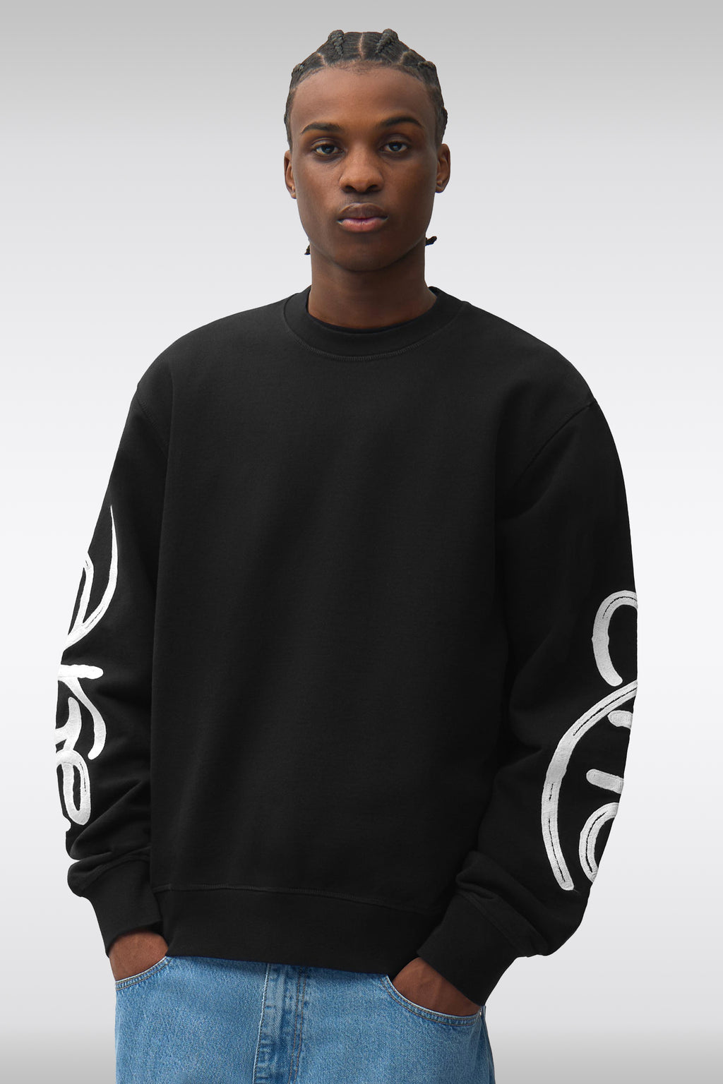 alt-image__Black-cotton-sweatshirt-with-sleeves-logo-embroidery---Swirl-Crewneck