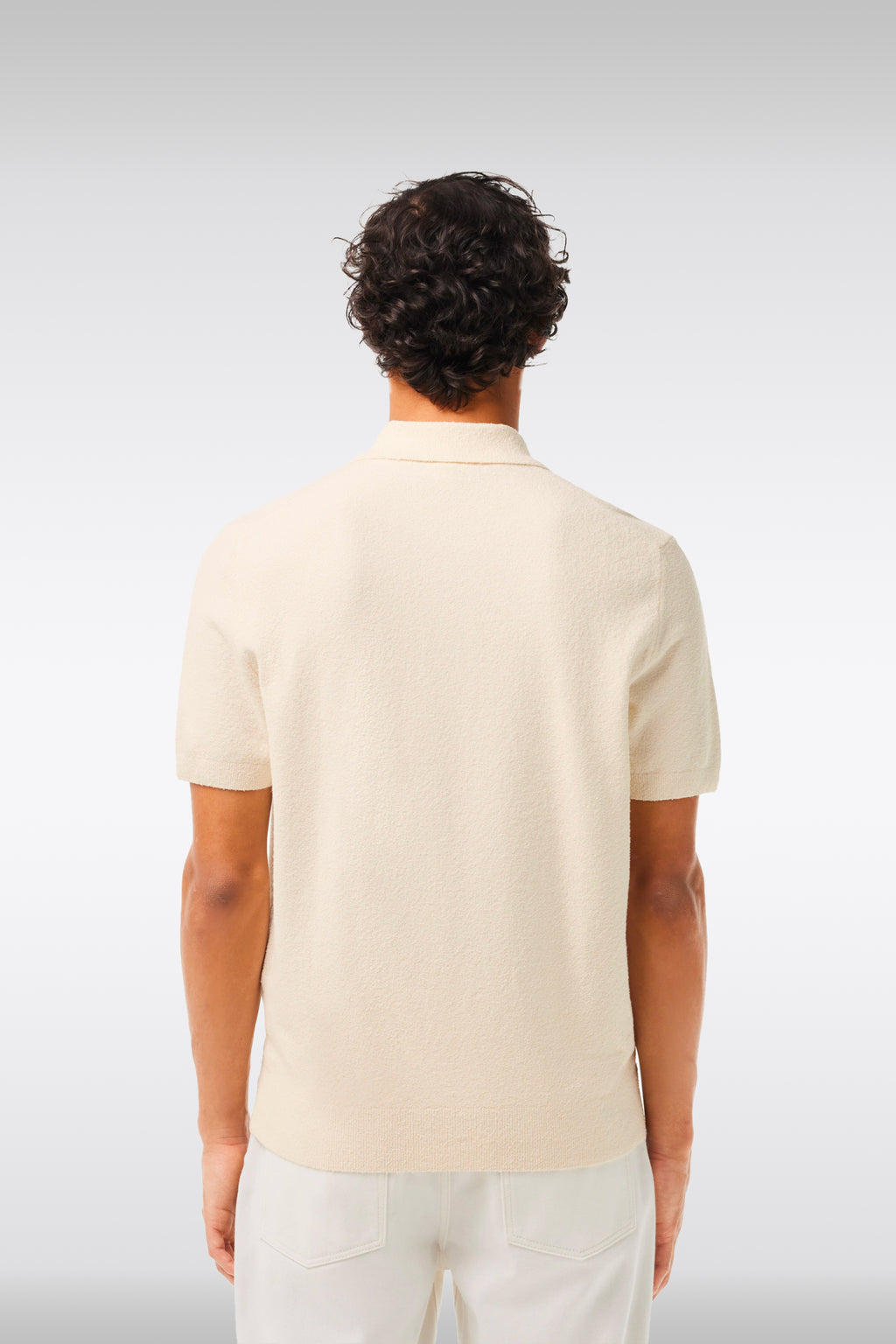 alt-image__Off-white-bouclè-knit-polo-shirt-with-short-sleeves