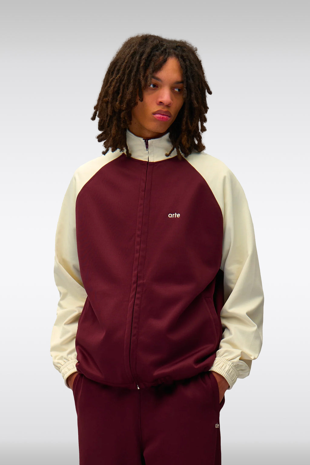 alt-image__Felpa-in-acetato-bordeaux-e-panna-con-zip---Carded-Tracksuit-Top