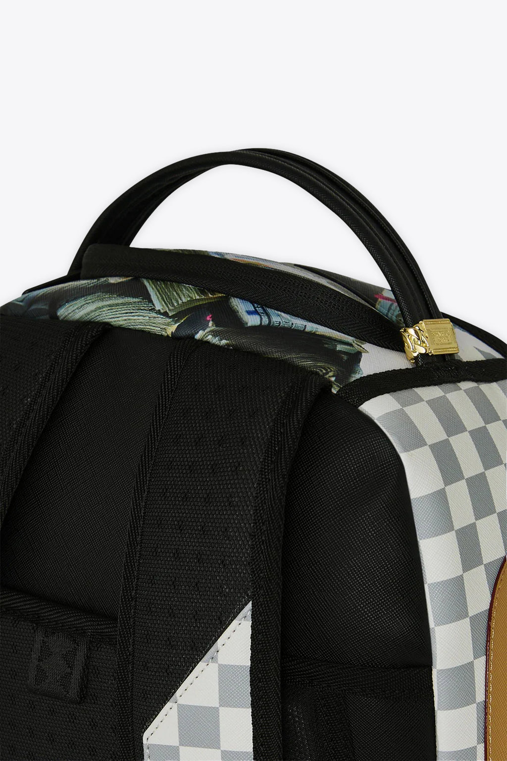 alt-image__Zaino-in-pvc-a-scacchi-panna-con-stampa-banconote---Cream-Check-Full-Of-Cash-Backpack