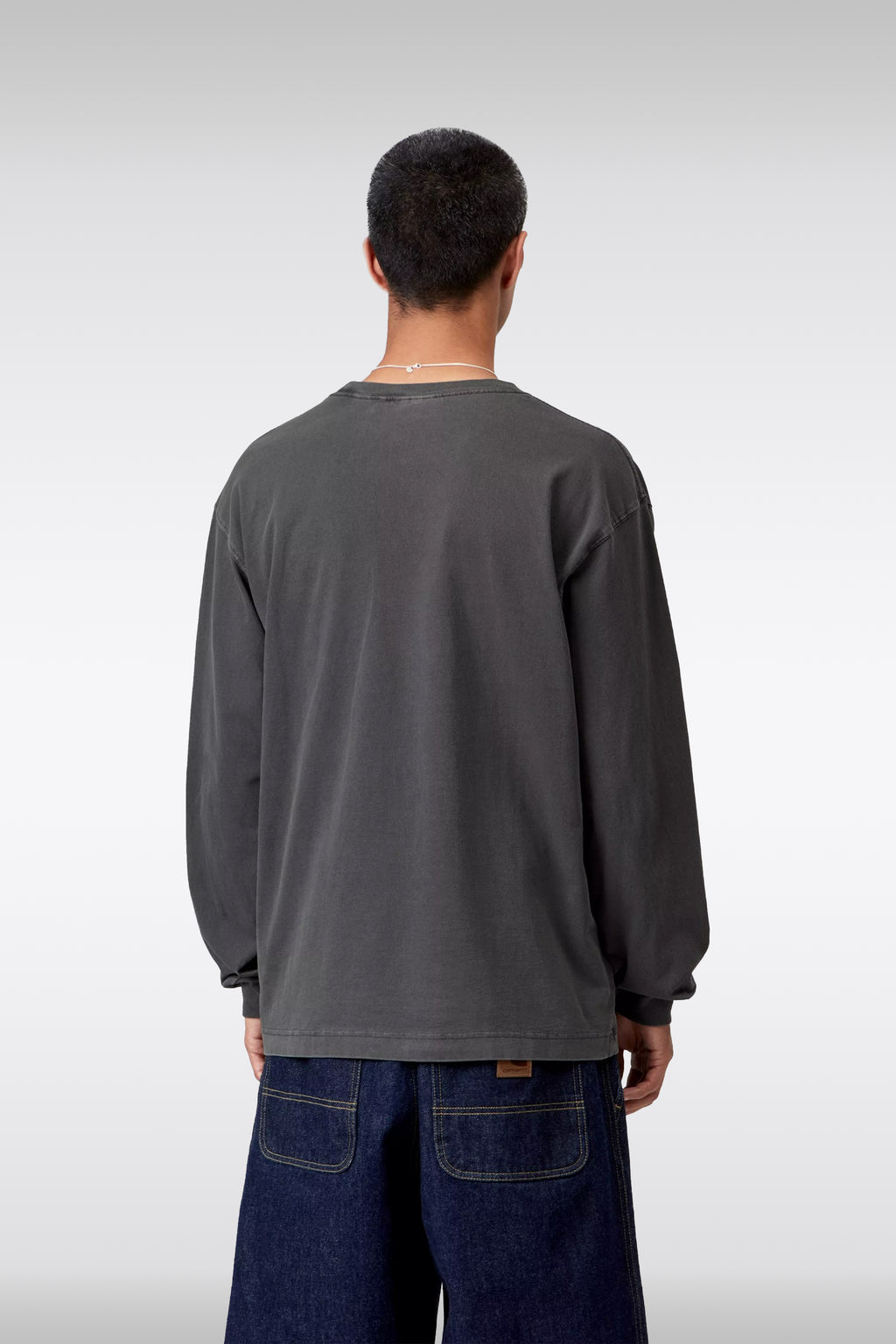 alt-image__T-shirt-nera-in-cotone-con-manica-lunga-e-logo-al-petto---L/S-Vista-T-Shirt