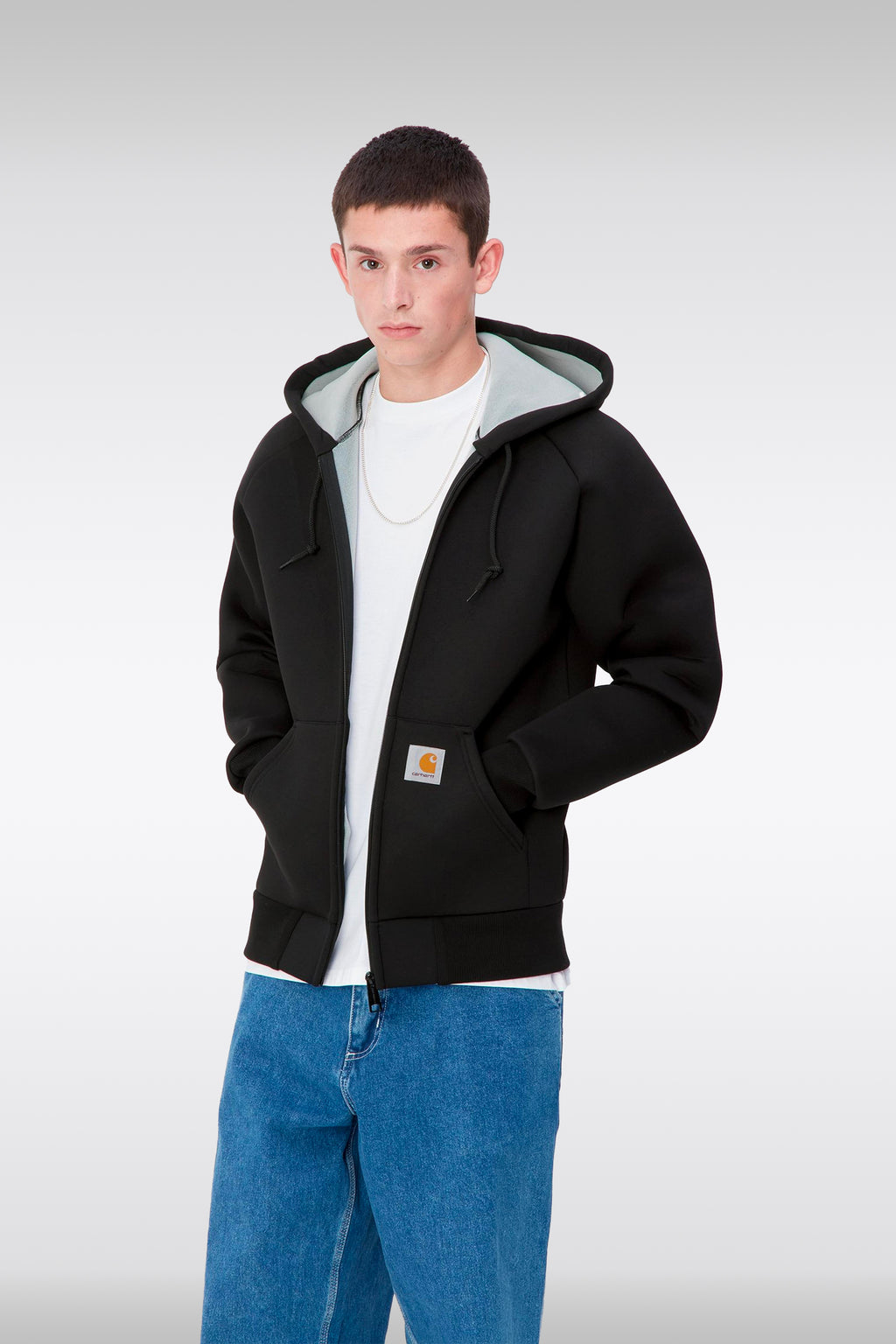 alt-image__Felpa-nera-in-neoprene-con-cappuccio---Car-Lux-Hooded-Jacket