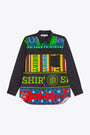 Black cotton shirt with soccer scarf inspired print 