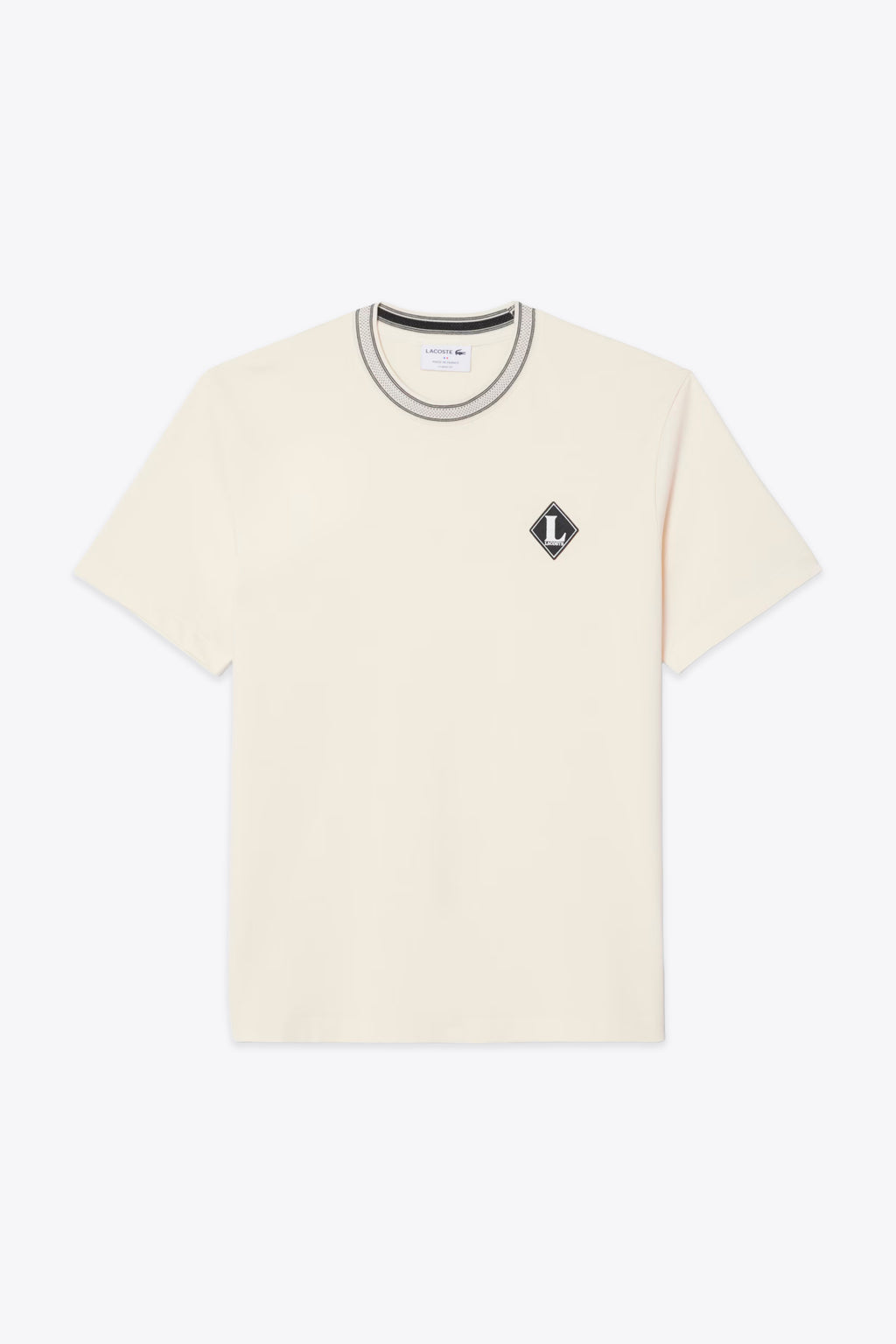 alt-image__T-shirt-in-cotone-color-panna-con-girocollo-a-contrasto-e-logo-a-rombo-al-petto