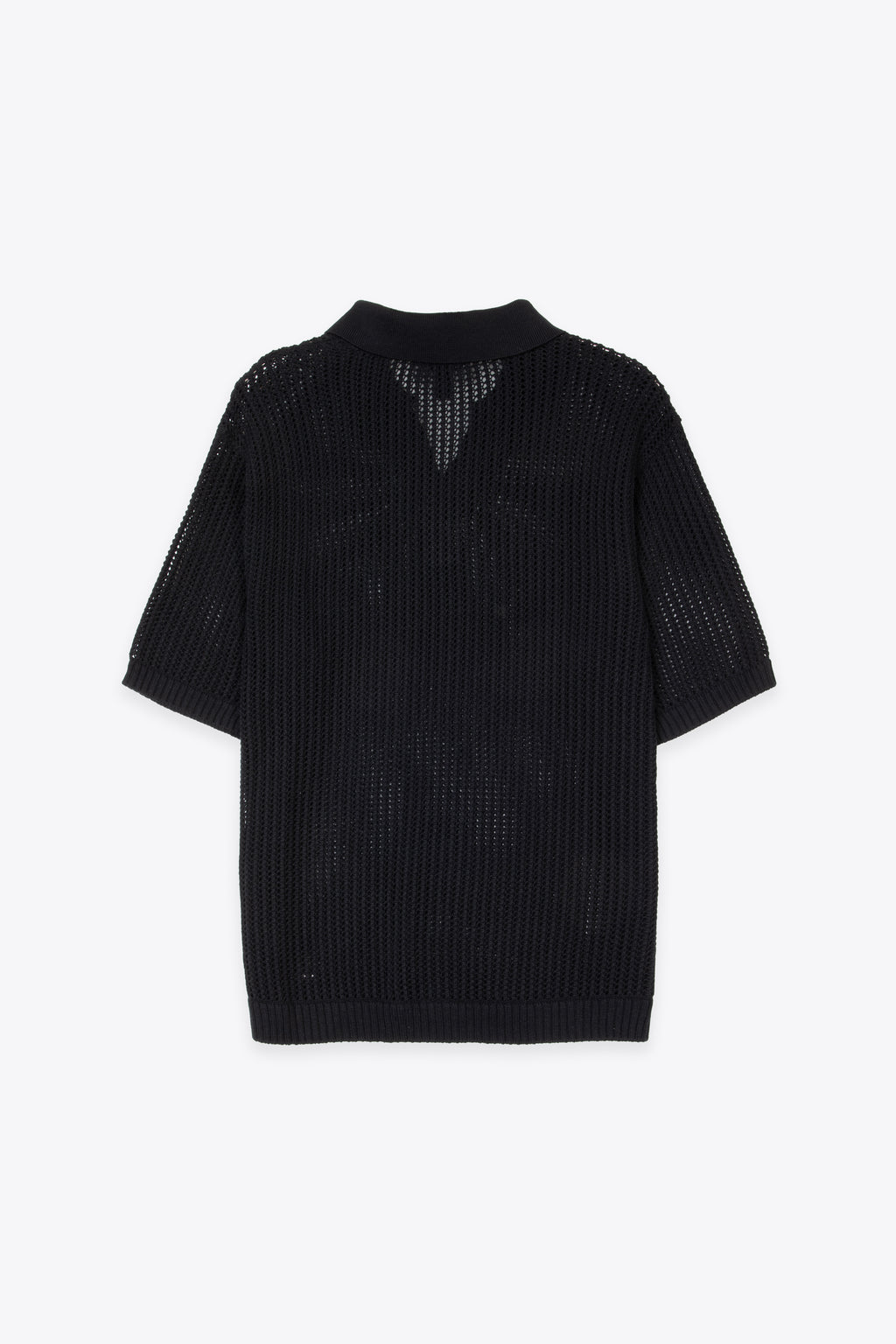 alt-image__Polo-in-maglia-crochet-nera-con-collo-aperto---Beverly-Knit-Polo
