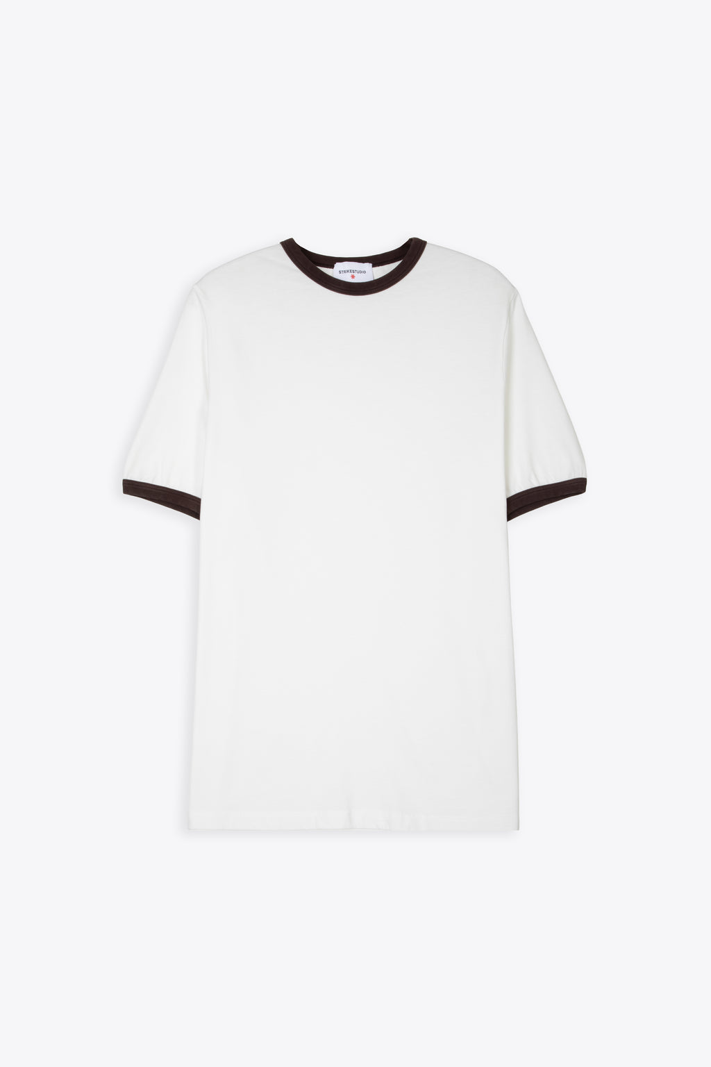 alt-image__T-shirt-bianca-in-cotone-con-girocollo-e-bordo-manica-marrone---Muscle-Tee