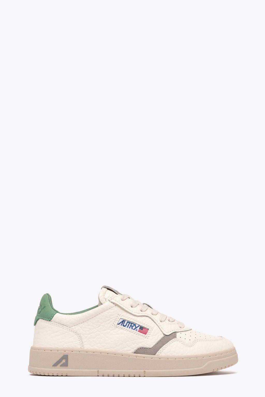 alt-image__Sneaker-bassa-in-pelle-martellata-panna-con-tab-in-suede-verde---Medalist-Low