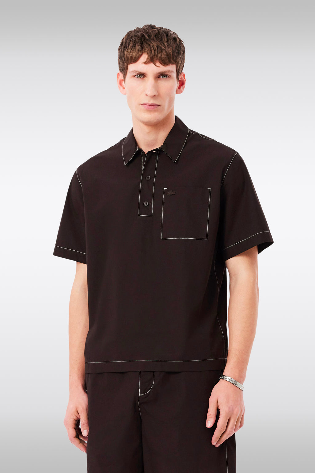 alt-image__Brown-poplin-cotton-polo-shirt-with-contrast-stitching