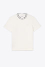 T-shirt in cotone piquè stretch panna con colletto a righe 