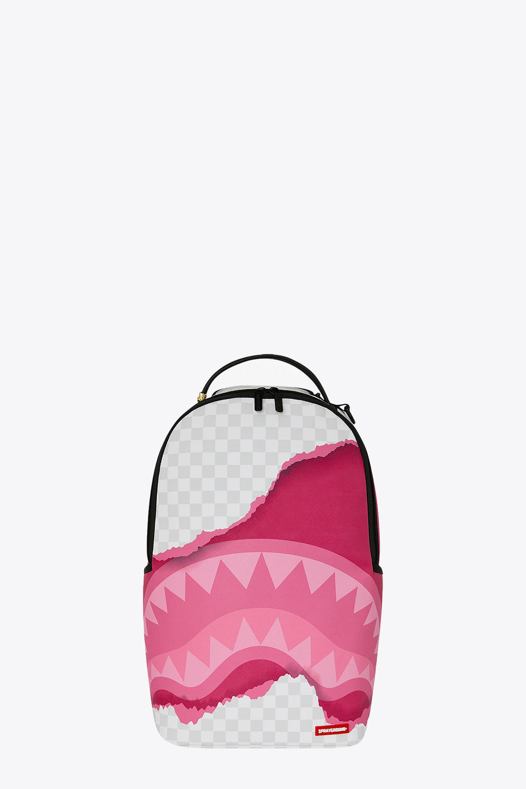 alt-image__White-and-grey-check-pvc-backpack-with-pink-torn-detail----3D-Check-Backpack