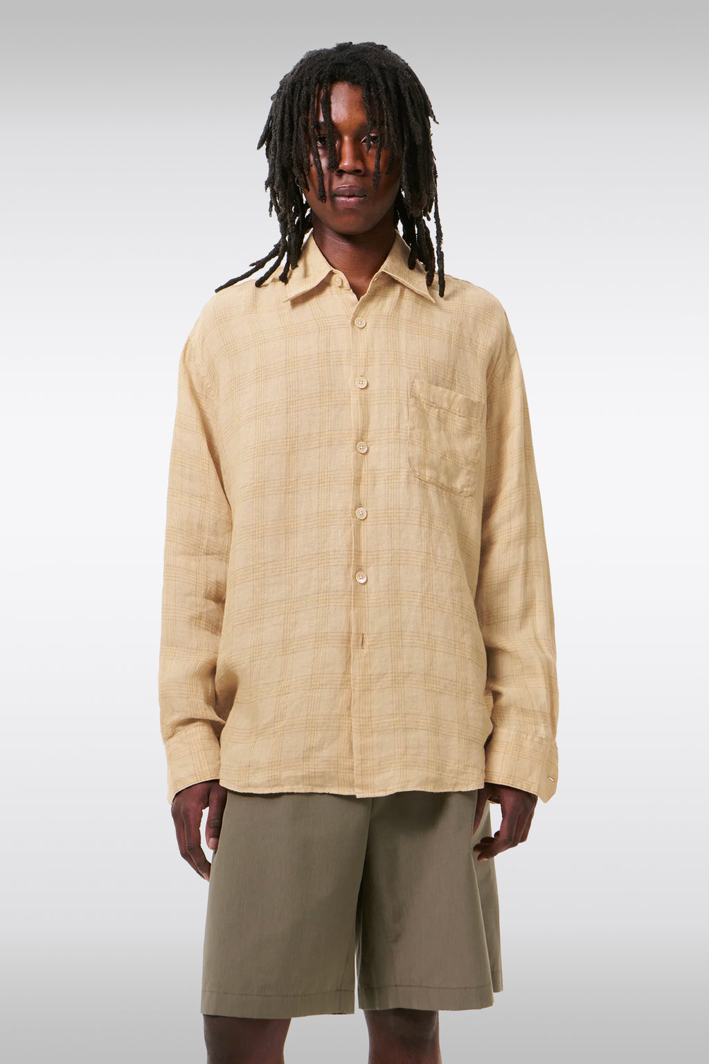 alt-image__Camicia-in-lino-beige-a-quadri-con-maniche-lunghe---Above-Shirt