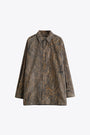 Camicia oversize in cotone con stampa pelliccia marrone 
