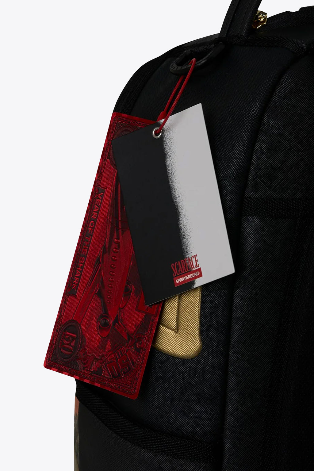 alt-image__Zaino-in-pvc-nero-con-stampa-Scarface-e-bocca-shark-oro---Scarface-Gold-Embossed-Backpack