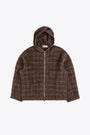 Pullover in misto lana a quadri marrone con cappuccio e zip - Full Zip Hood 