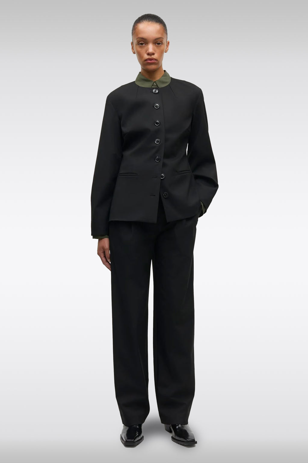 alt-image__Black-collarless-blazer-with-round-neck---Sarhino-Blazer