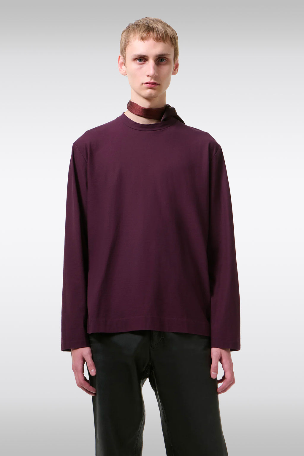 alt-image__T-shirt-in-cotone-color-prugna-con-maniche-lunghe---Box-Longsleeve