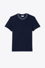 Navy blue stretch piquè cotton t-shirt with striped crewneck 