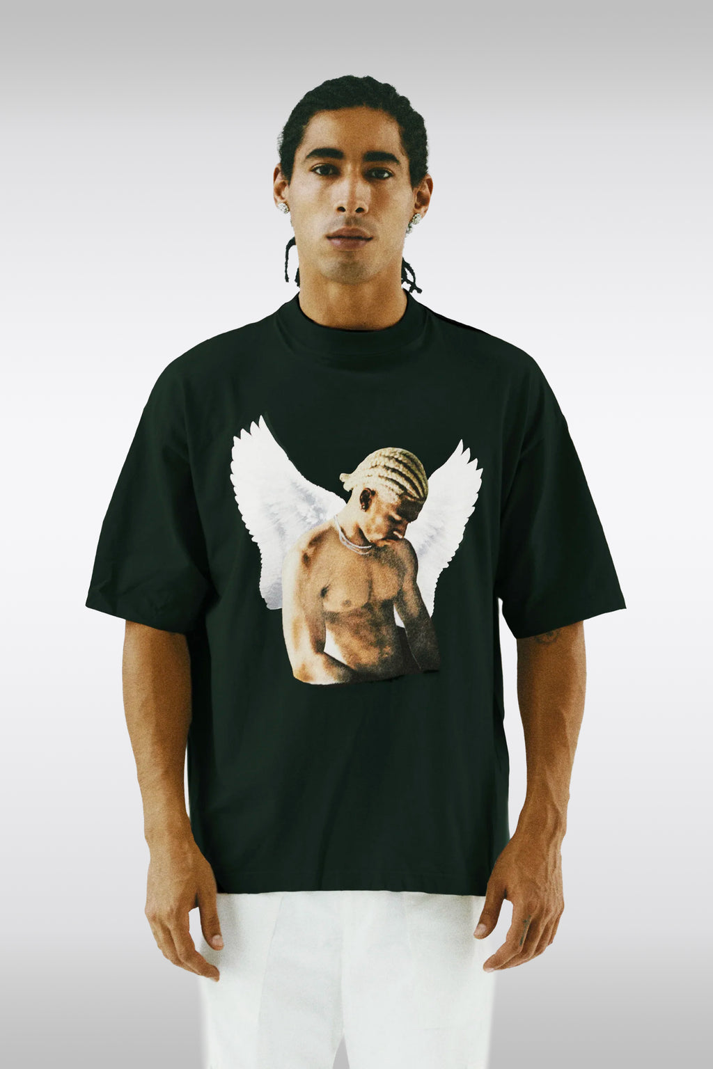 alt-image__T-shirt-nera-in-cotone-con-stampa-fotografica---Guardian-Angel-Tee