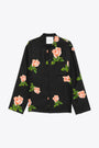 Black silk long sleeved shirt with roses pattern - Jamar 