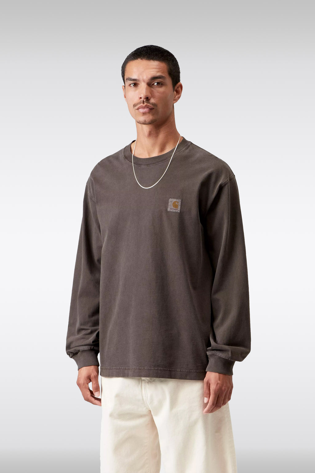 alt-image__T-shirt-manica-lunga-in-cotone-marrone-con-logo-al-petto---L/S-Vista-T-Shirt