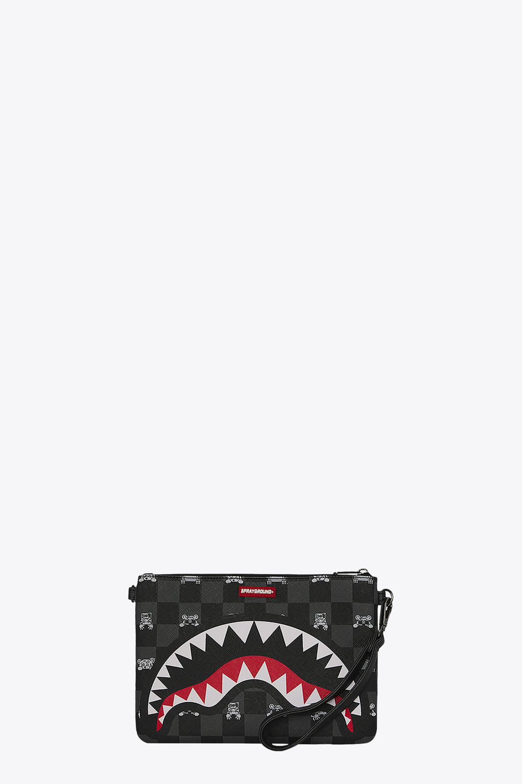 alt-image__Pochette-nera-in-pvc-a-scacchi-con-stampa-grafica---Peeking-Charcter-Check-Crossover-Clutch