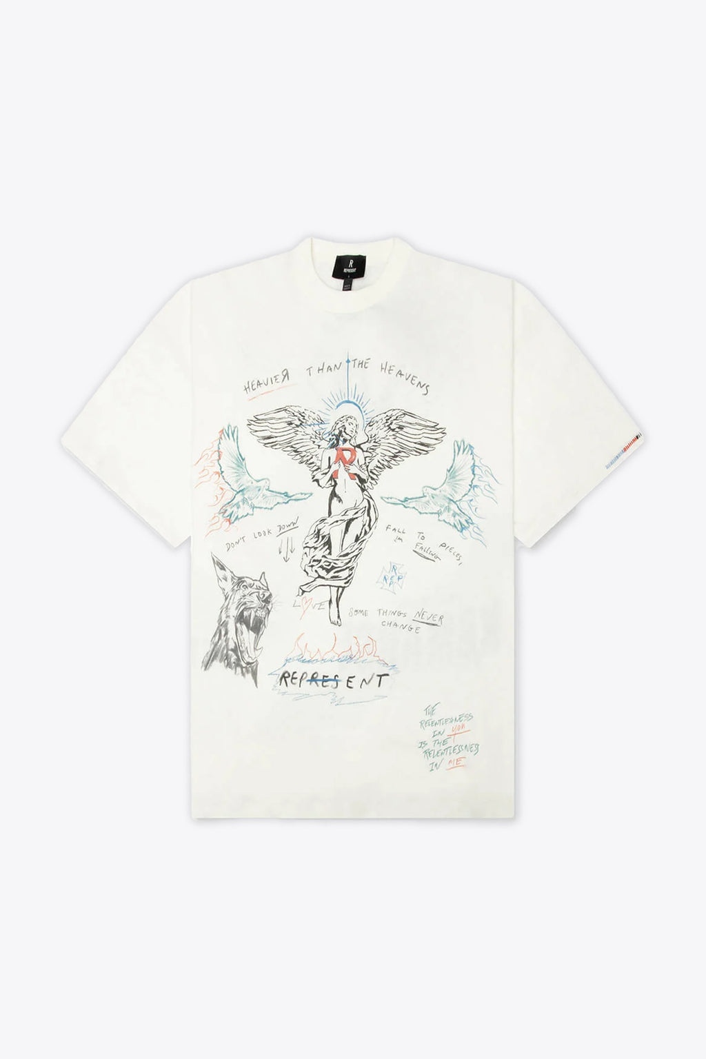 alt-image__T-shirt-in-cotone-panna-con-grafiche-all-over-mutlicolor---Heavier-Than-The-Heavens-T-shirt