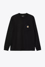T-shirt nera in cotone con maniche lunghe e tasca con logo al petto - L/S Pocket T-Shirt 