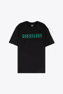 T-shirt nera in cotone con stampa "Guestlist" in verde - Guestlist Tee 