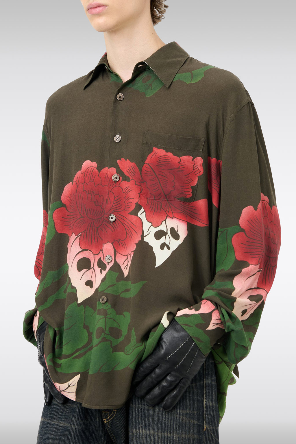 alt-image__Camicia-verde-militare-con-manica-lunga-e-stampa-floreale---Above-Shirt