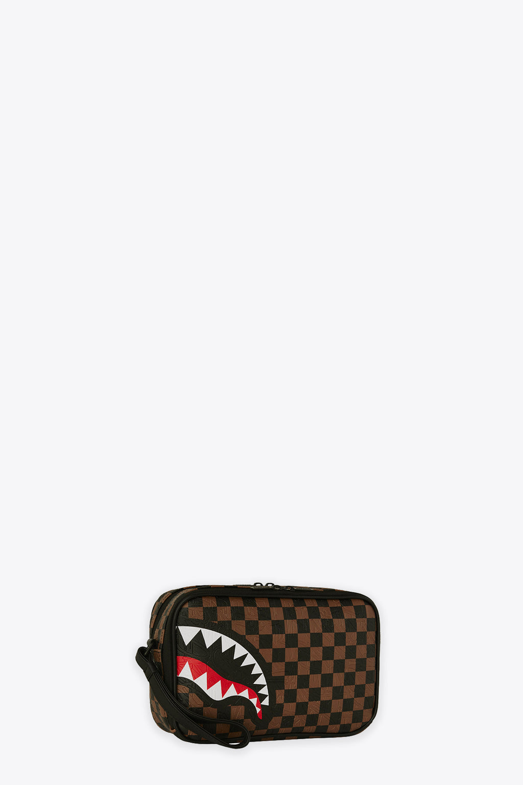 alt-image__Borsello-in-pvc-a-scacchi-marrone-e-nero-con-bocca-shark---Check-2-Emboss-Toiletry-Bag