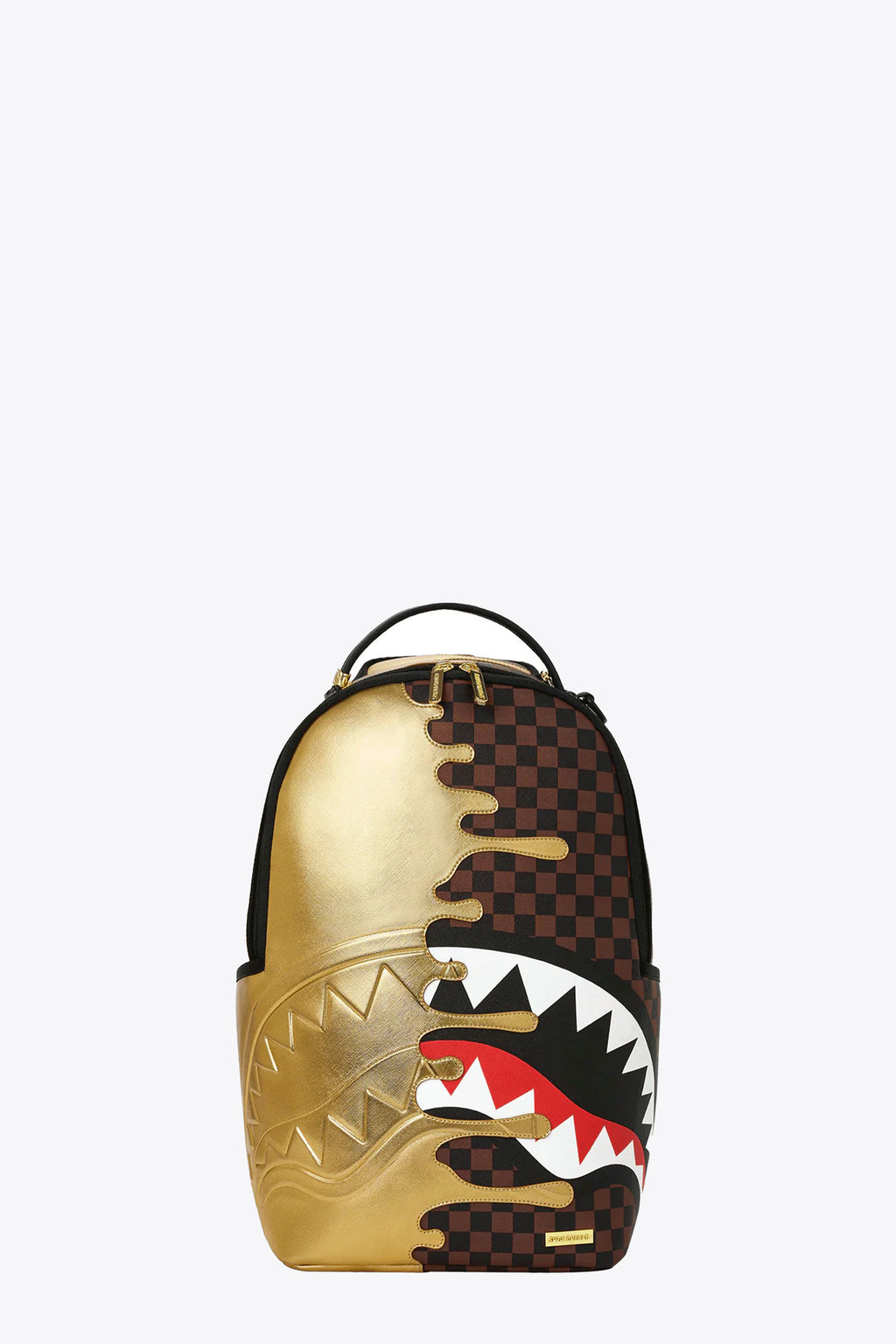 alt-image__Brown-check-pvc-backpack-with-gold-melted-shark-mouth-signature---Sharks-In-Paris-Gold-Drip-Backpack