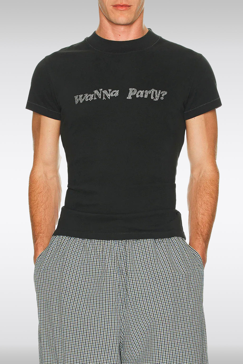 alt-image__T-shirt-nera-in-cotone-con-dettaglio-in-strass---Unisex-Wanna-Party-T-shirt-Knit