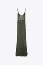 Military green net knitted long dress with sequins 
