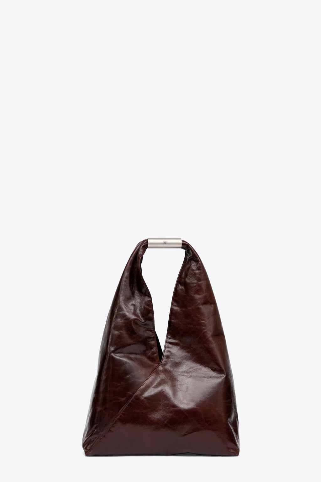 alt-image__Borsa-Japanese-grande-in-pelle-vernicita-marrone-con-manico-in-metallo