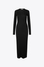 Abito lungo nero in cotone a coste con maniche lunghe - Saalexa Midi Dress 